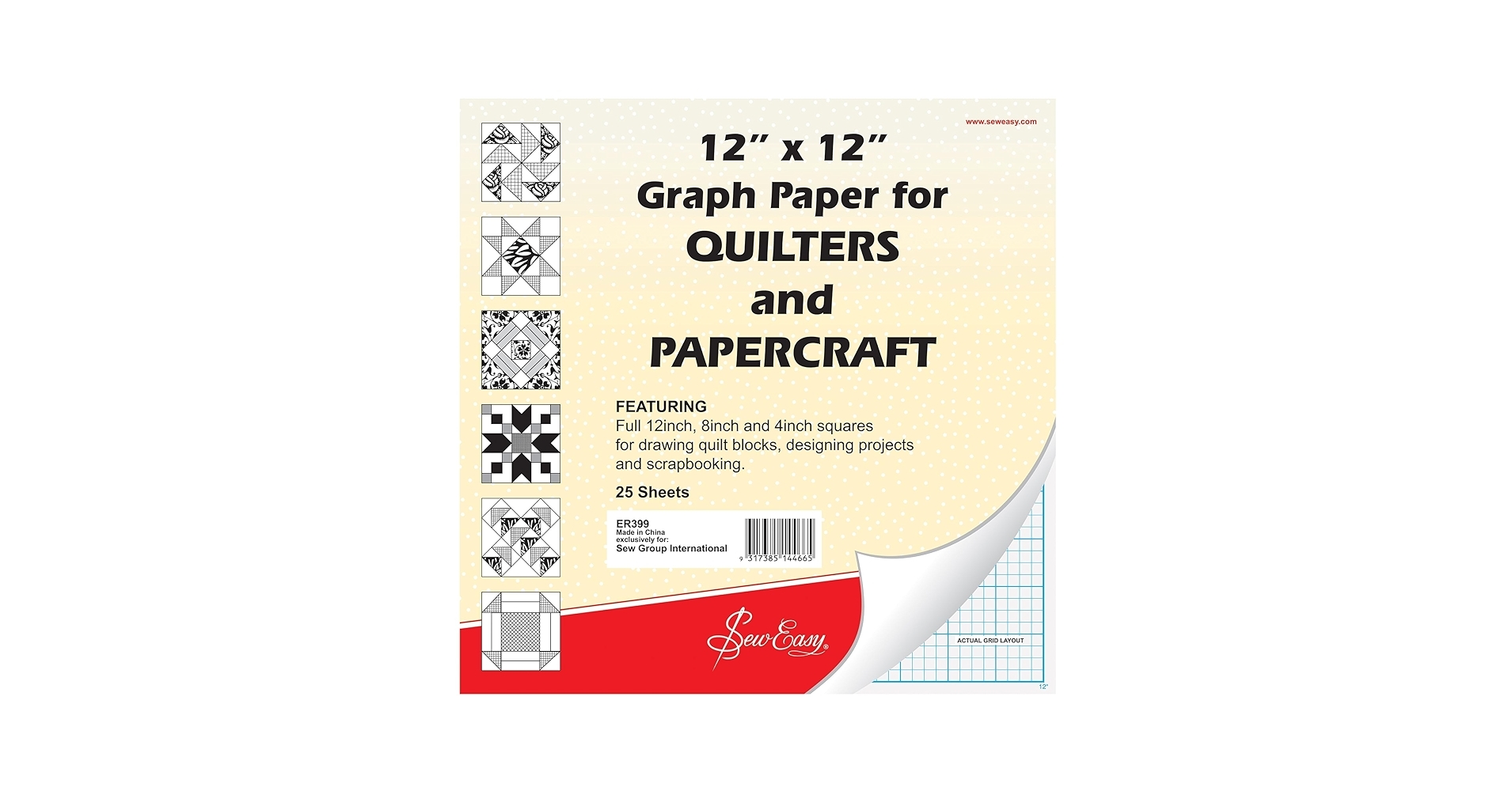 Amazon Sew Easy ER399 Quilters Graph Paper Pad 8in 4in 