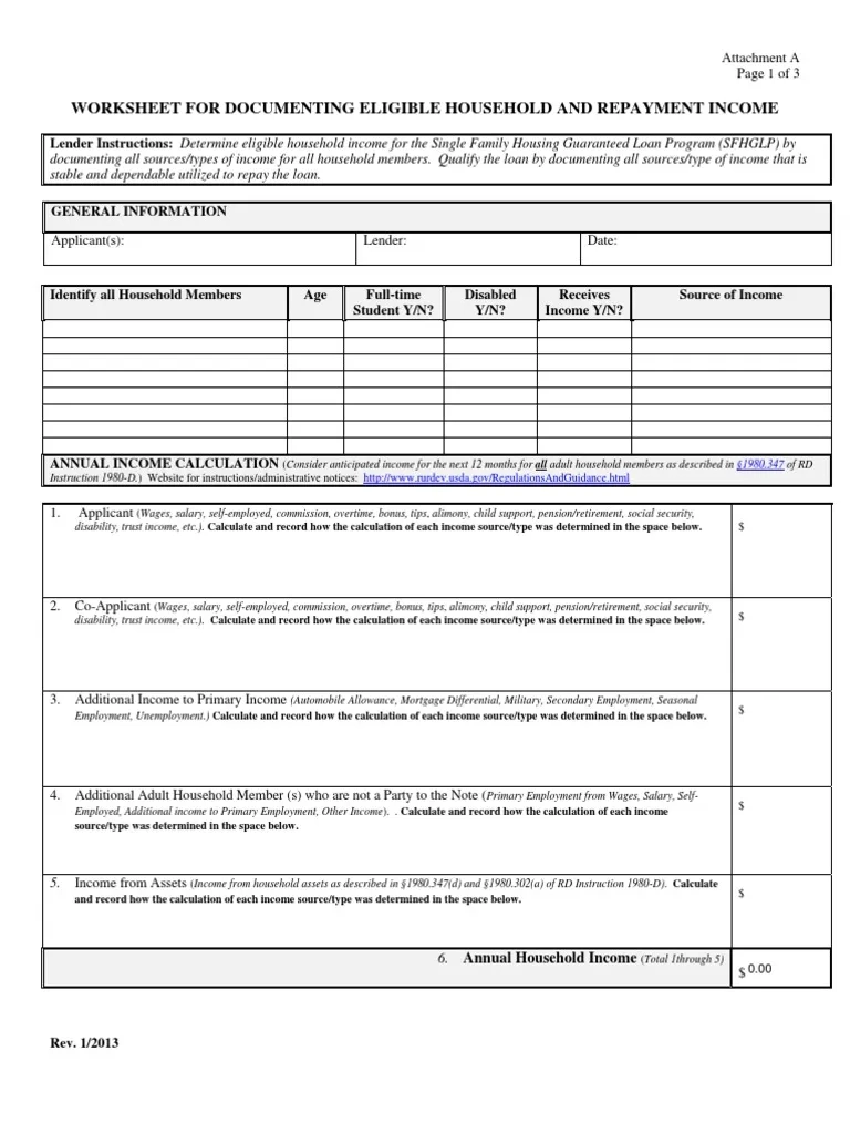 An Attachment A Worksheet For Documenting Eligible Household And 