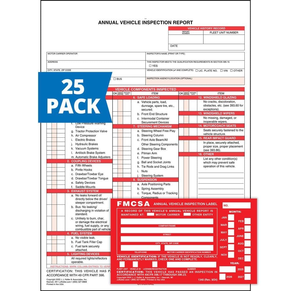 Annual Vehicle Inspection Report Form 25 Pack Snap Out Format 3 