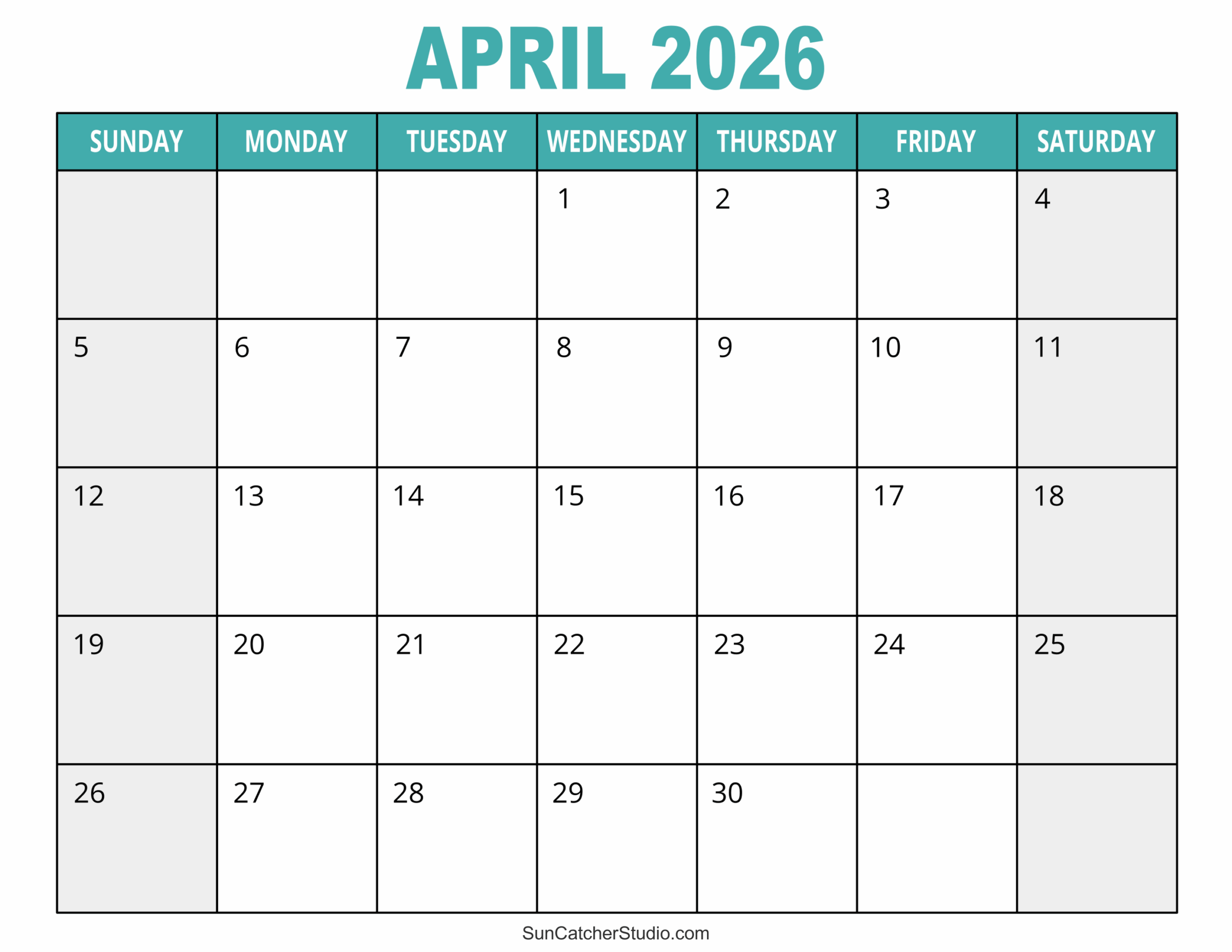 Free Printable Calendar 2026 April Template
