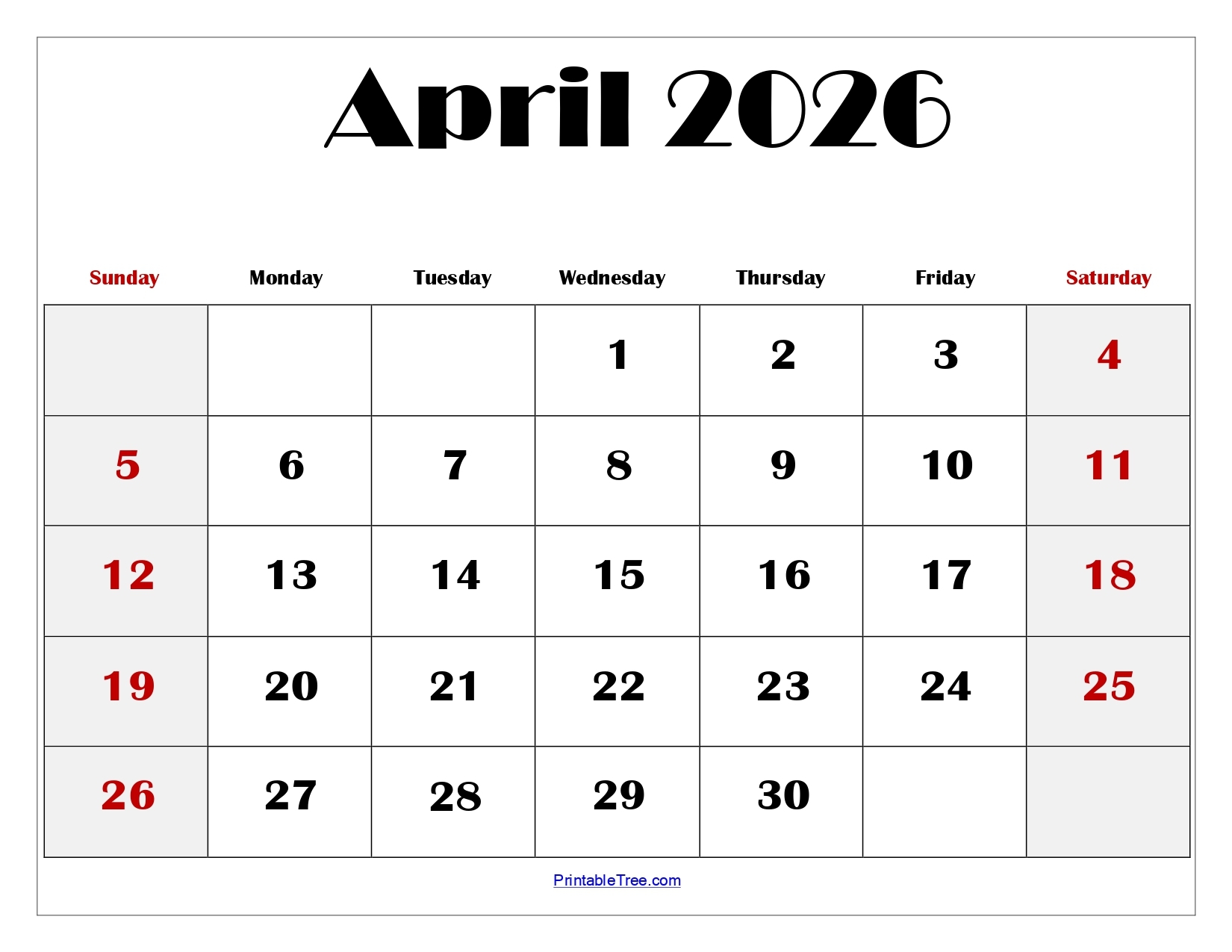 April 2026 Printable Blank Calendar