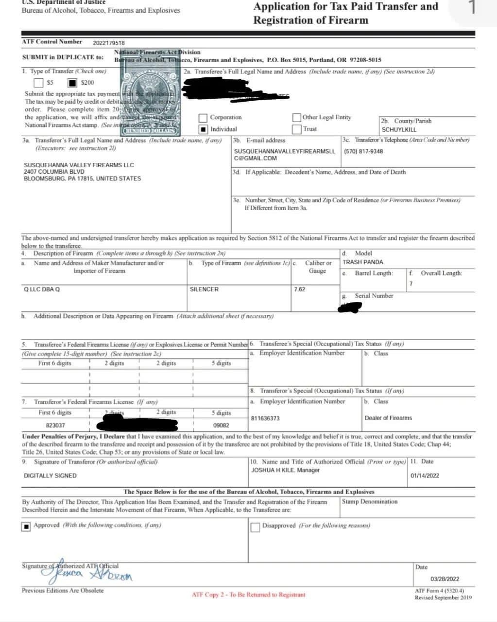 ATF EForm 4 Approvals Susquehanna Valley Firearms