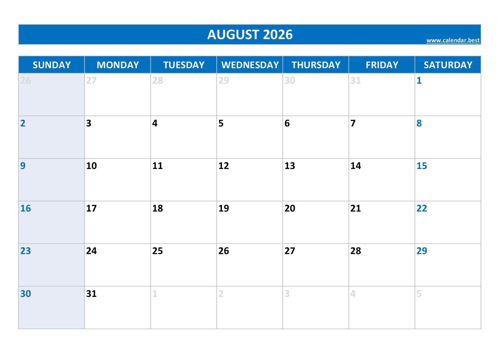 August 2026 Calendar With Holidays