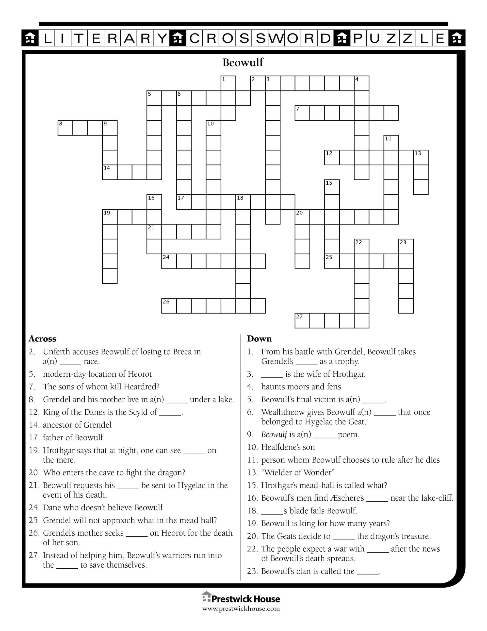 Beowulf Free Crossword Puzzle Prestwick House
