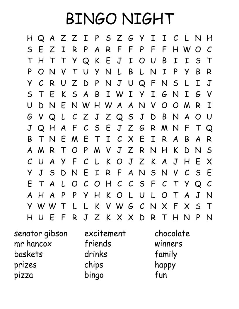 BINGO NIGHT Word Search WordMint
