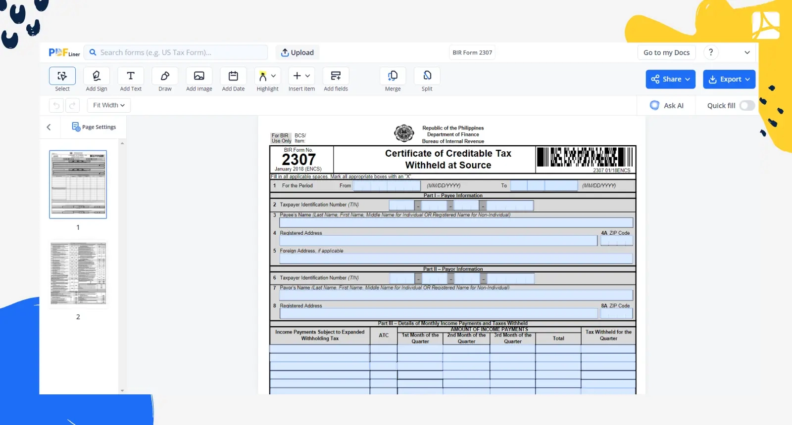Bir Form 2307 Downloadable Form