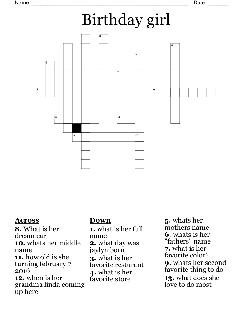 Birthday Crossword Puzzle For Adults