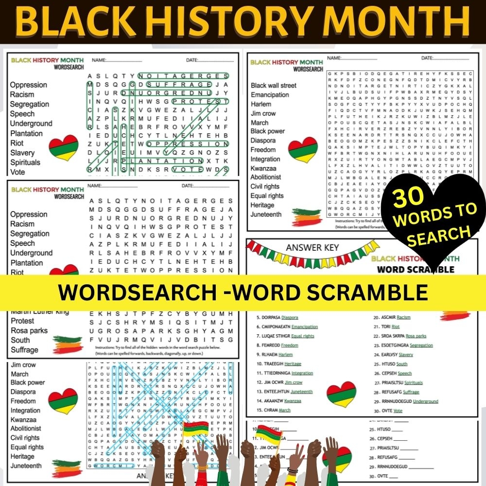 Black History Month Activities Wordsearch And Word Scramble 