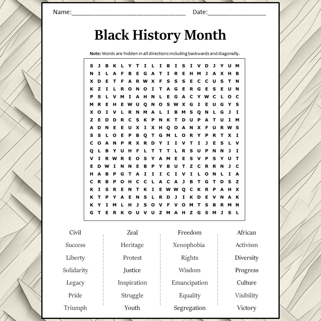 Black History Word Find Puzzles Printable