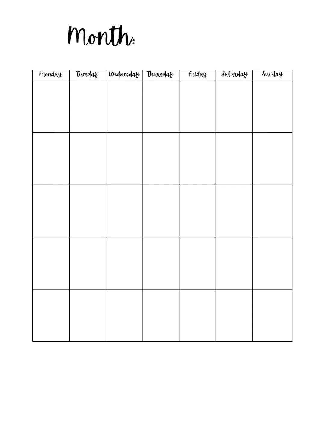 Blank Calendar Template 8 5 X 11 Inches Vertical Printable 