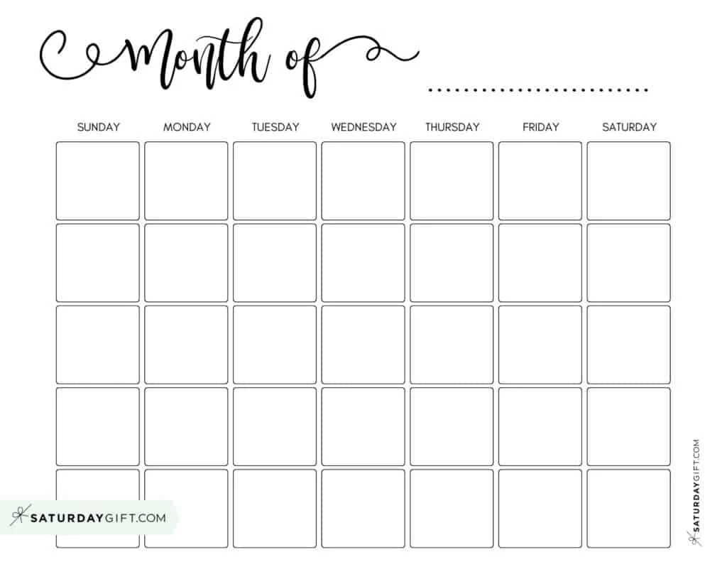 Blank Calendar Pages Printable
