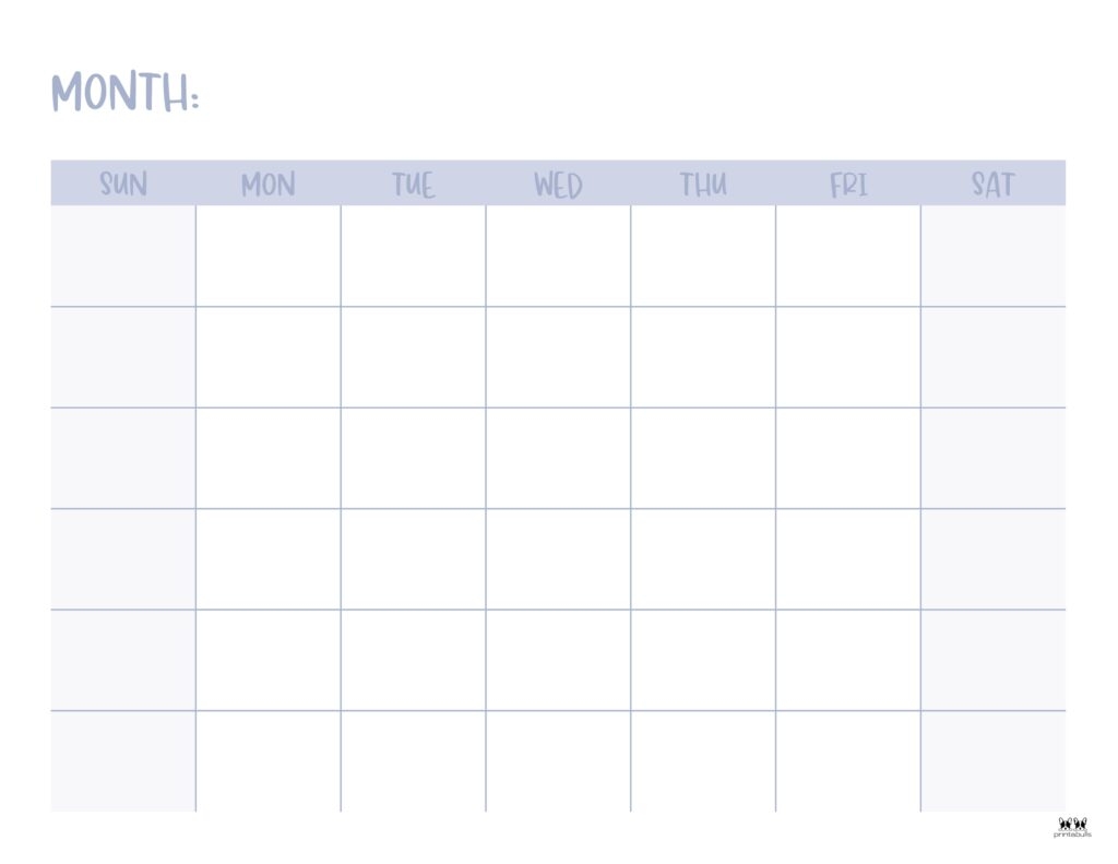 Printable Blank Monthly Calendar Image