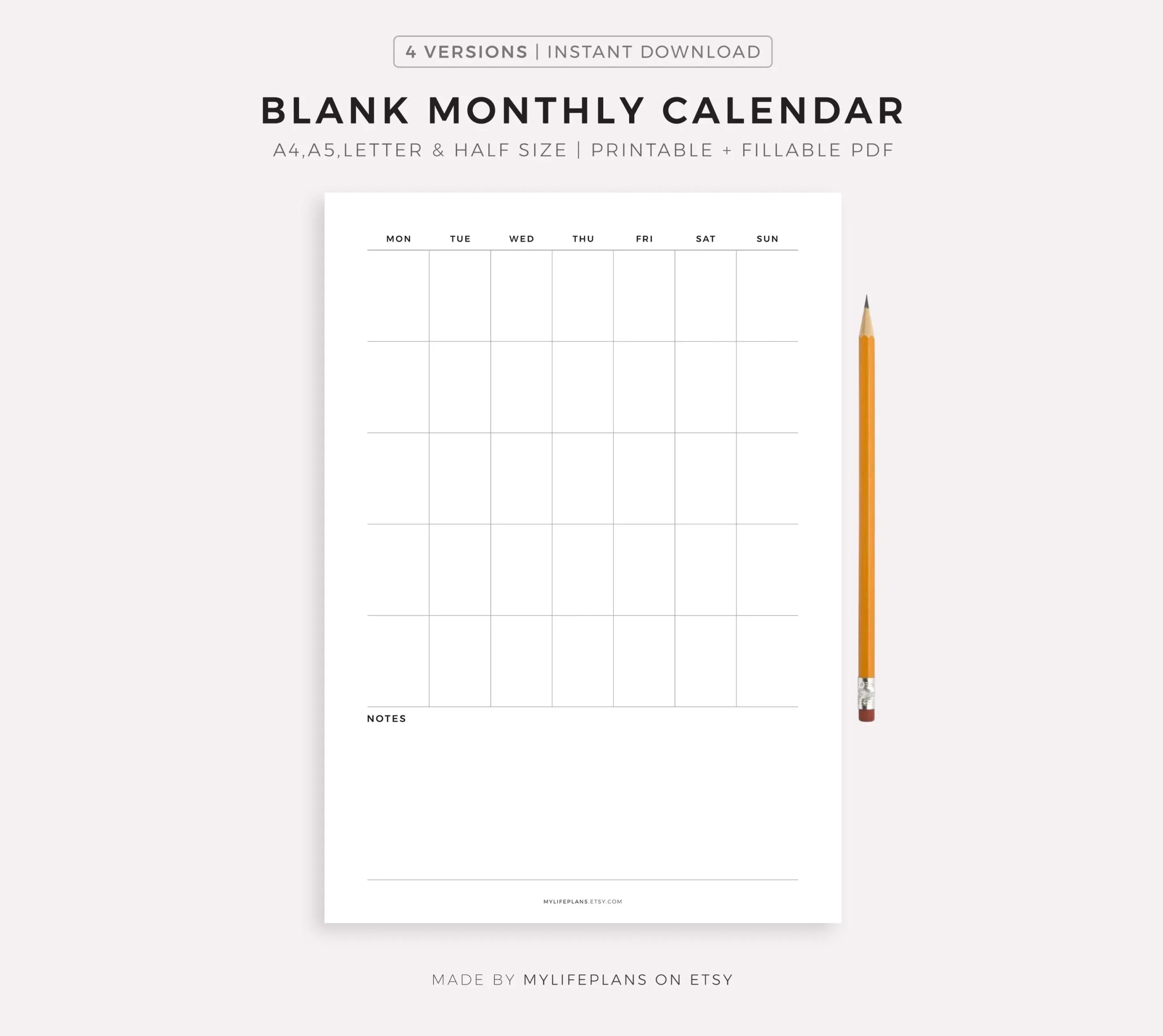 Blank Monthly Calendar Template Printable amp Fillable Undated 