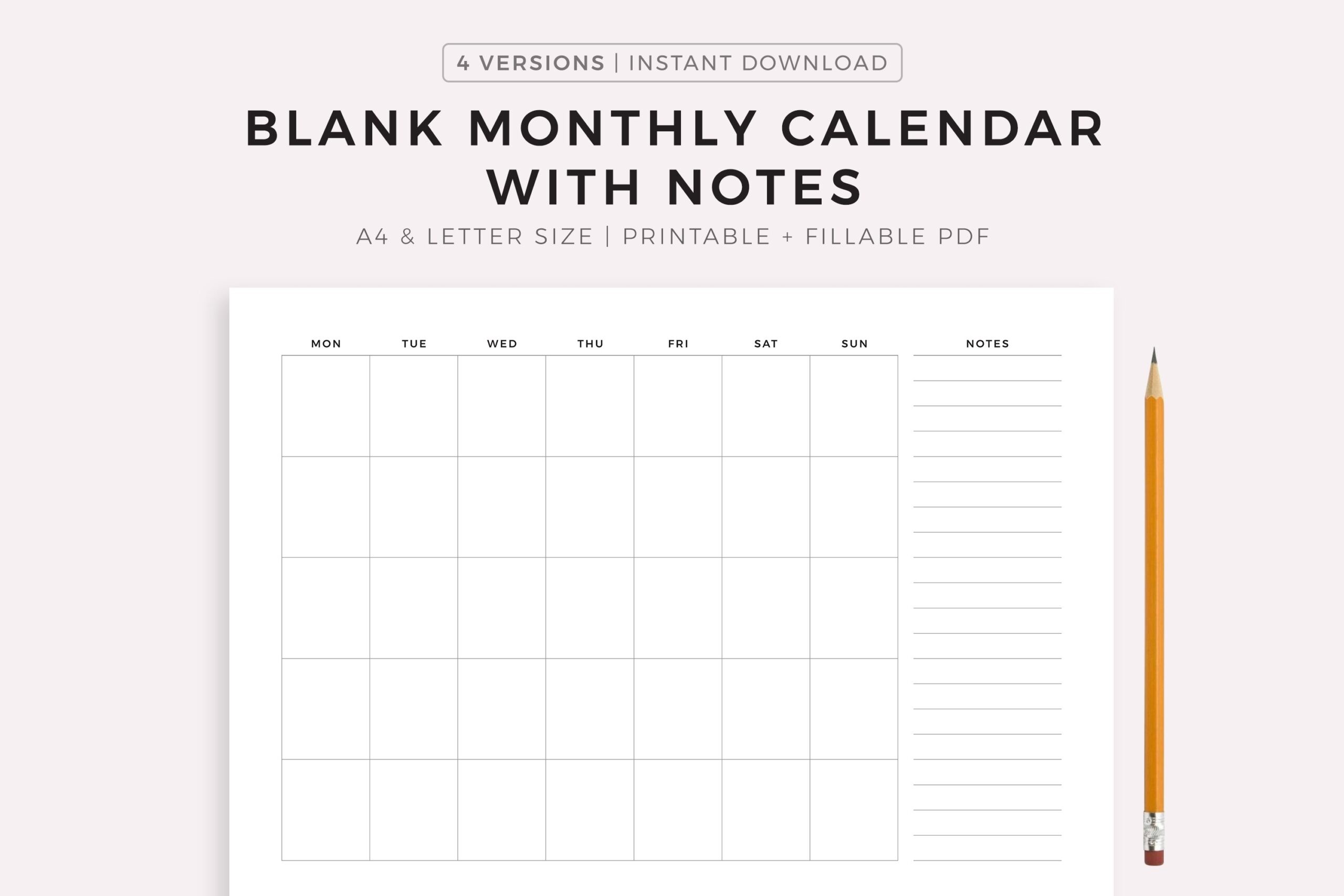 Blank Calendar Printable With Notes