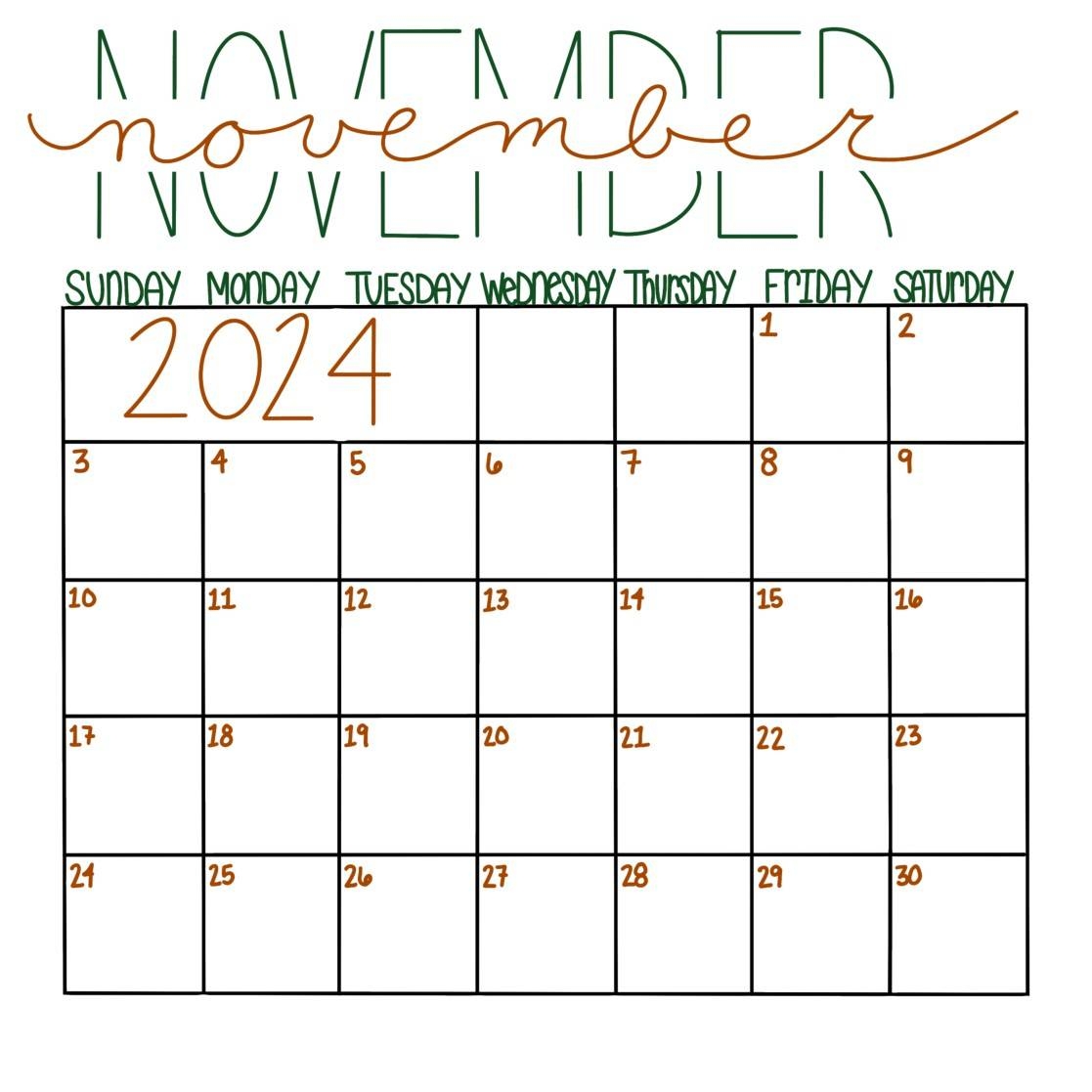 Calendar Of November Printable