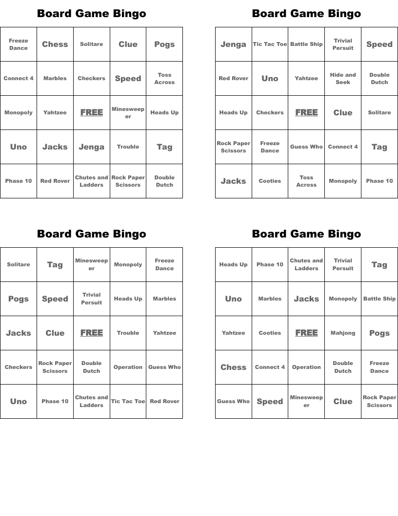Board Game Bingo WordMint