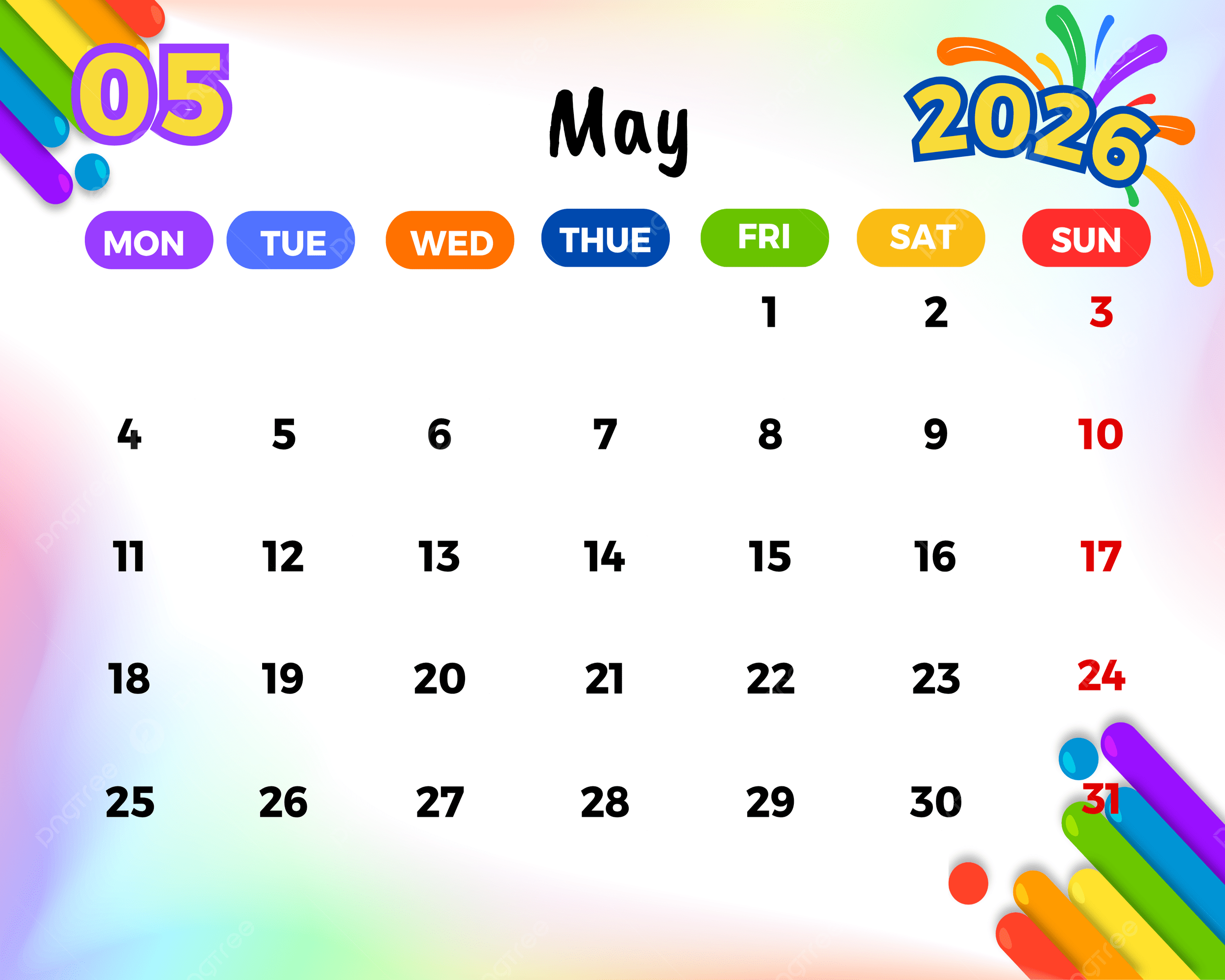 May 2026 Calendar Printable Tree