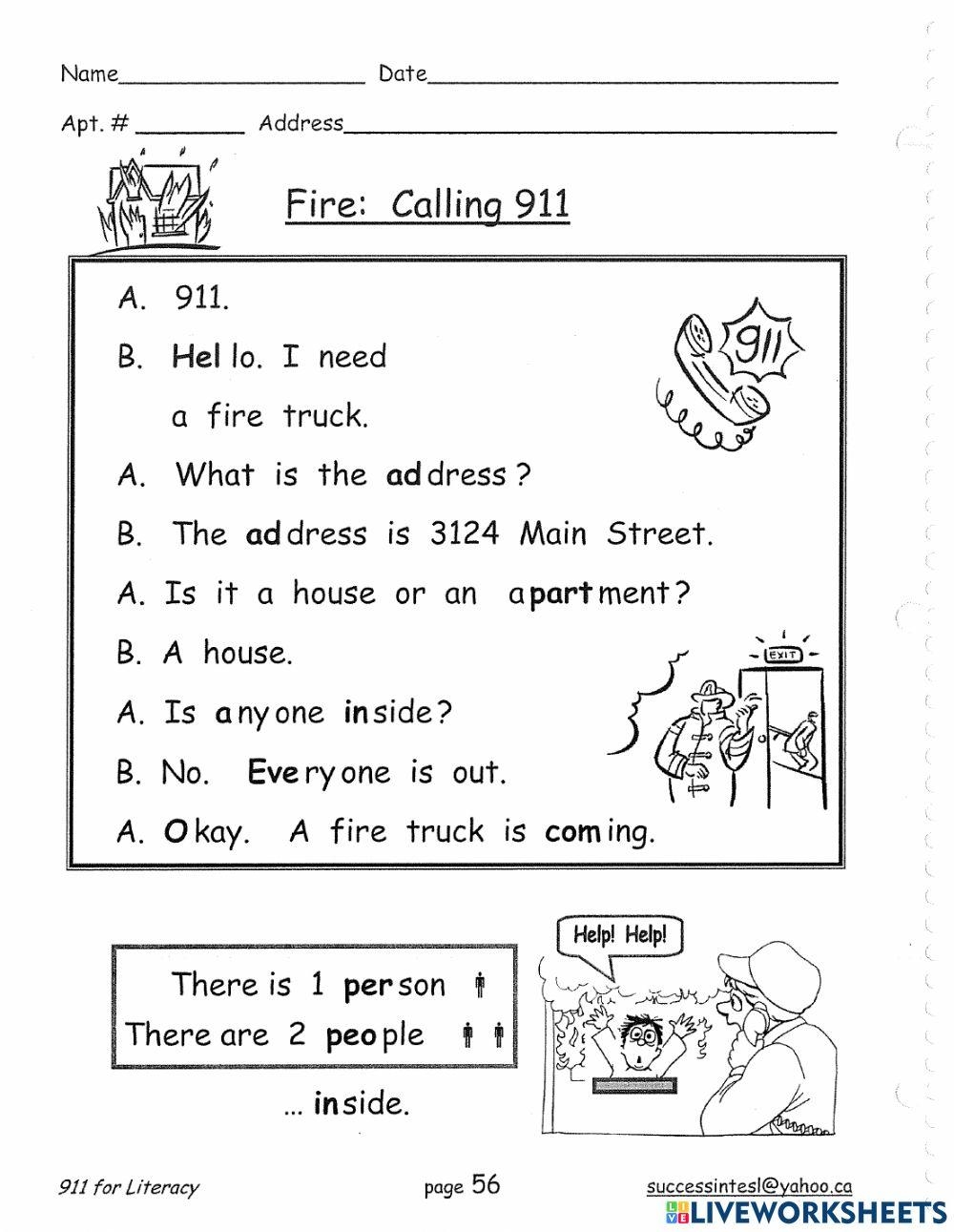 Call 911 Fire Worksheet Worksheets Library