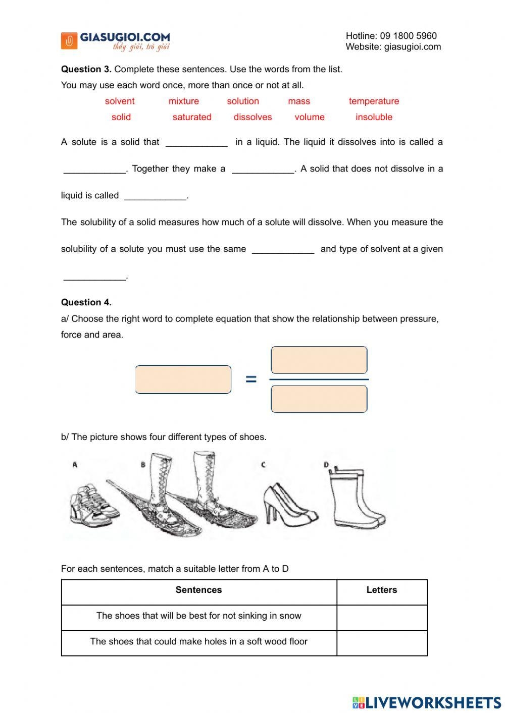 Science Worksheet For Grade 7