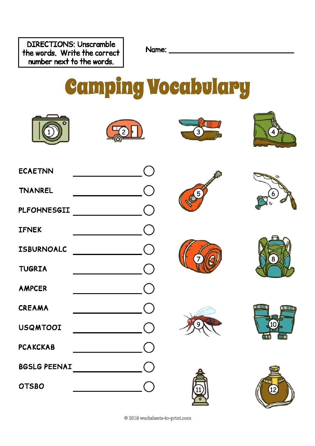 Camping Vocabulary Worksheet Language Advisor