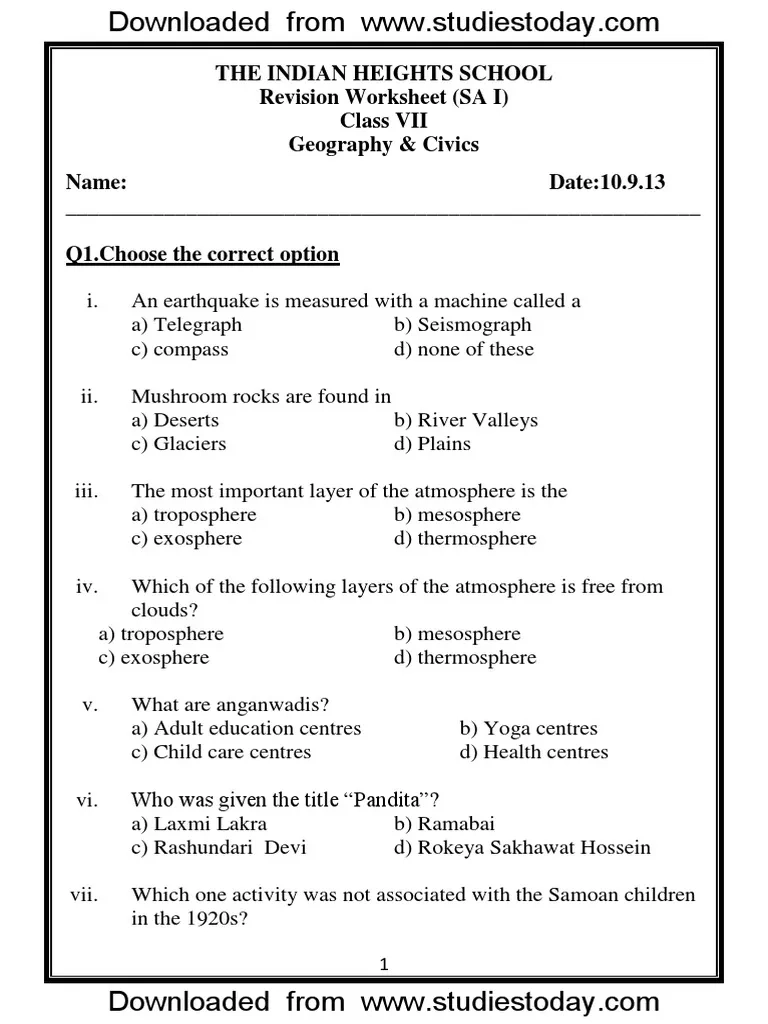 Free 7th Grade Civics Worksheets