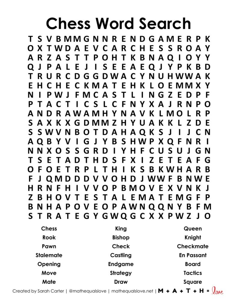 Chess Word Search Puzzle Math Love