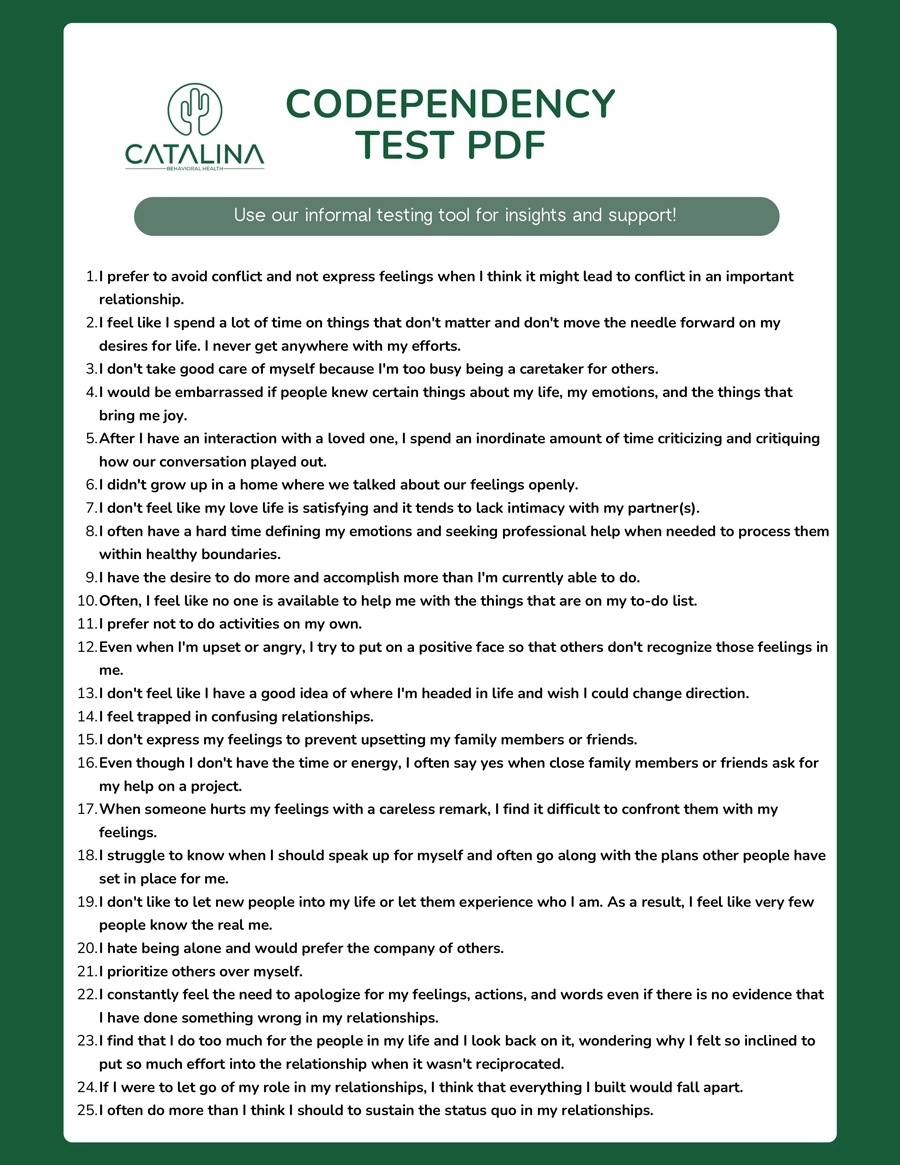 Codependency Test And Worksheet Catalina Get Support Now