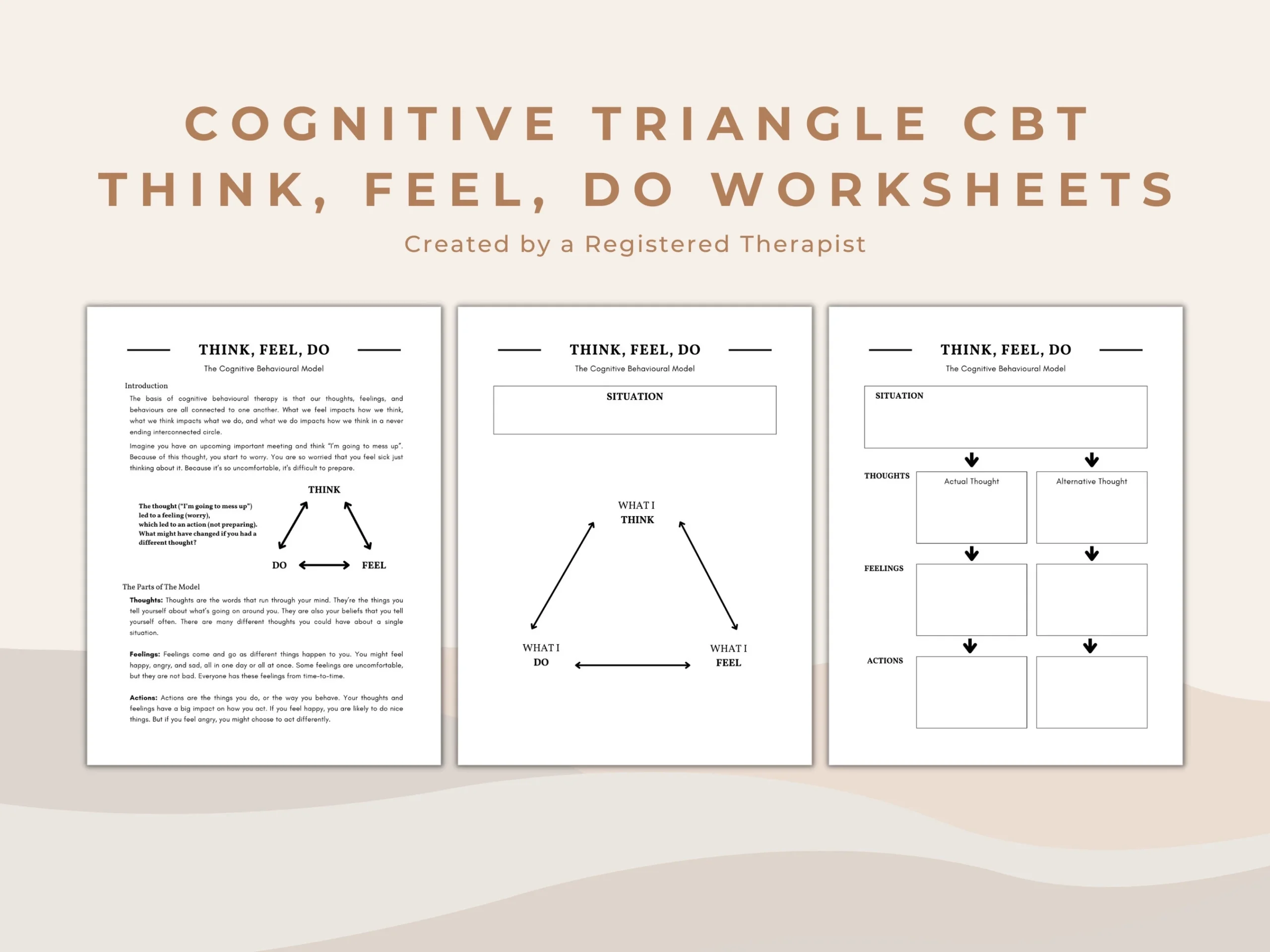 Cognitive Triangle CBT Worksheets Think Feel Do PDF Download 