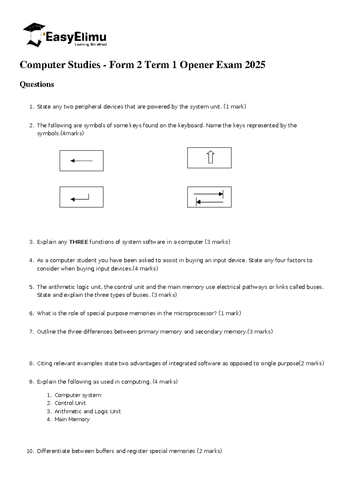 Form 2 Term 1 Opener Exam 2026