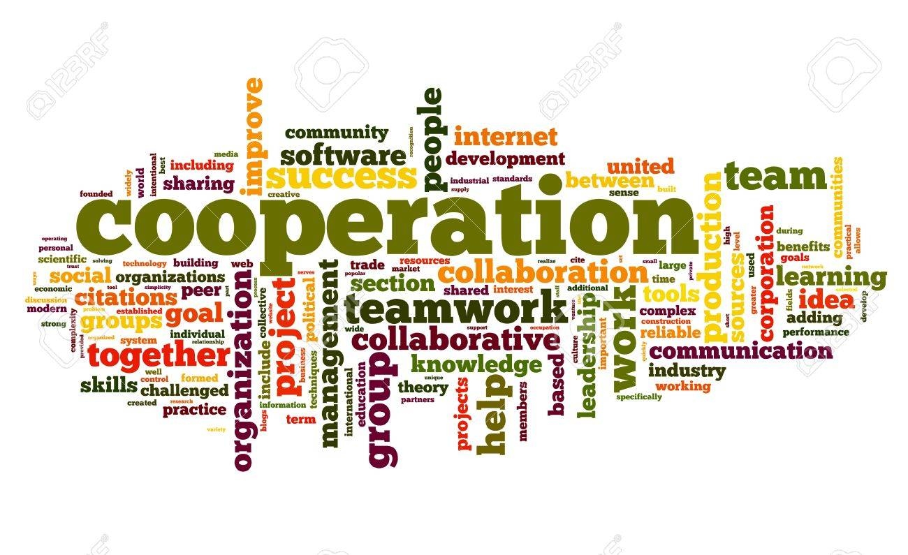 Cooperation And Teamwork Concept In Word Tag Cloud On White Stock 