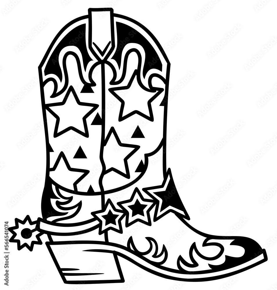 Cowboy Boot Western Stars Decoration Vector Hand Drawn 