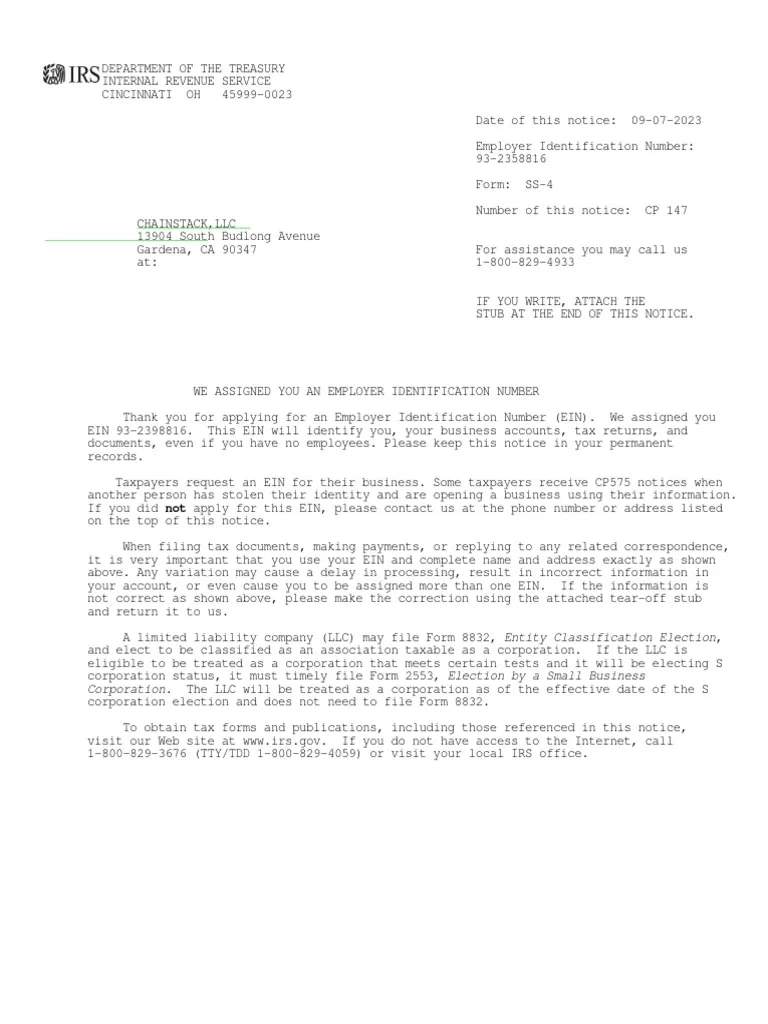 CP147 Confirmation Letter PDF Limited Liability Company Taxation