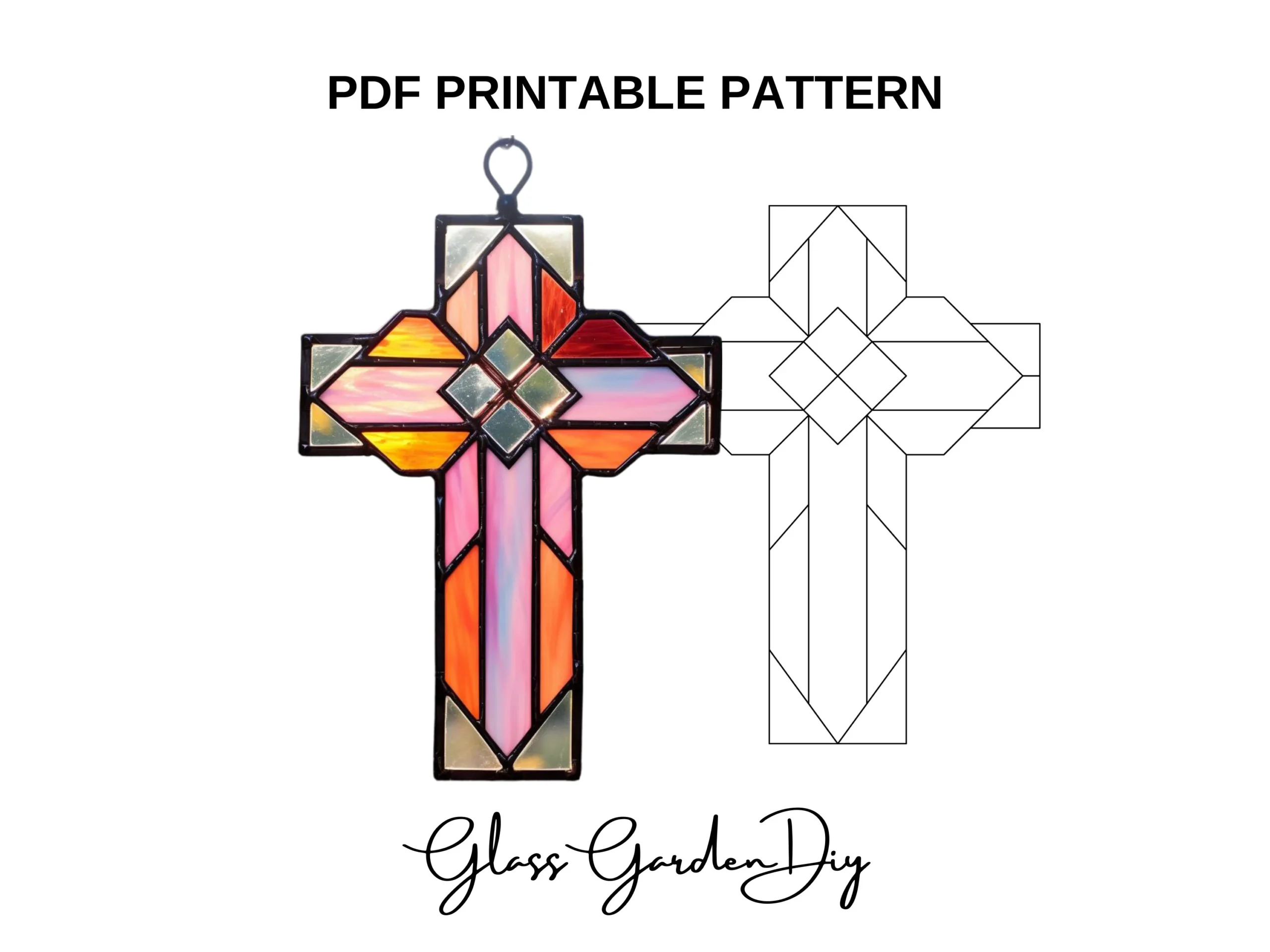 Cross Christian Symbol Ornament Stained Glass Pattern PDF PNG 