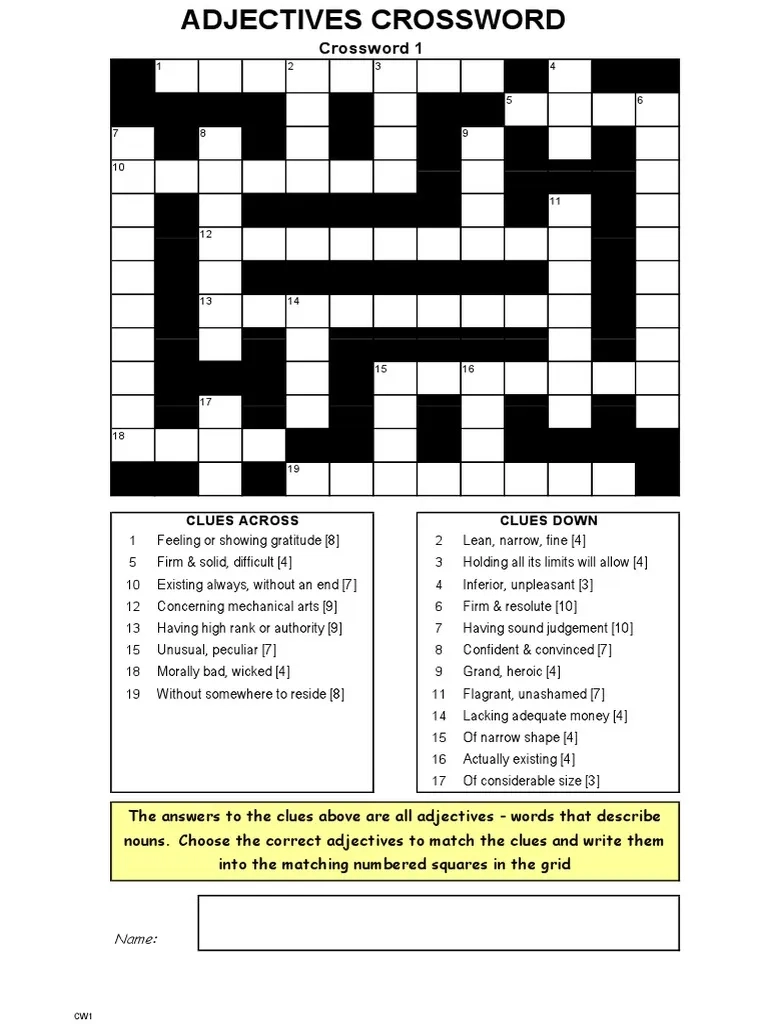 Crossword 1 Clues Down Clues Across PDF Crossword Adjective