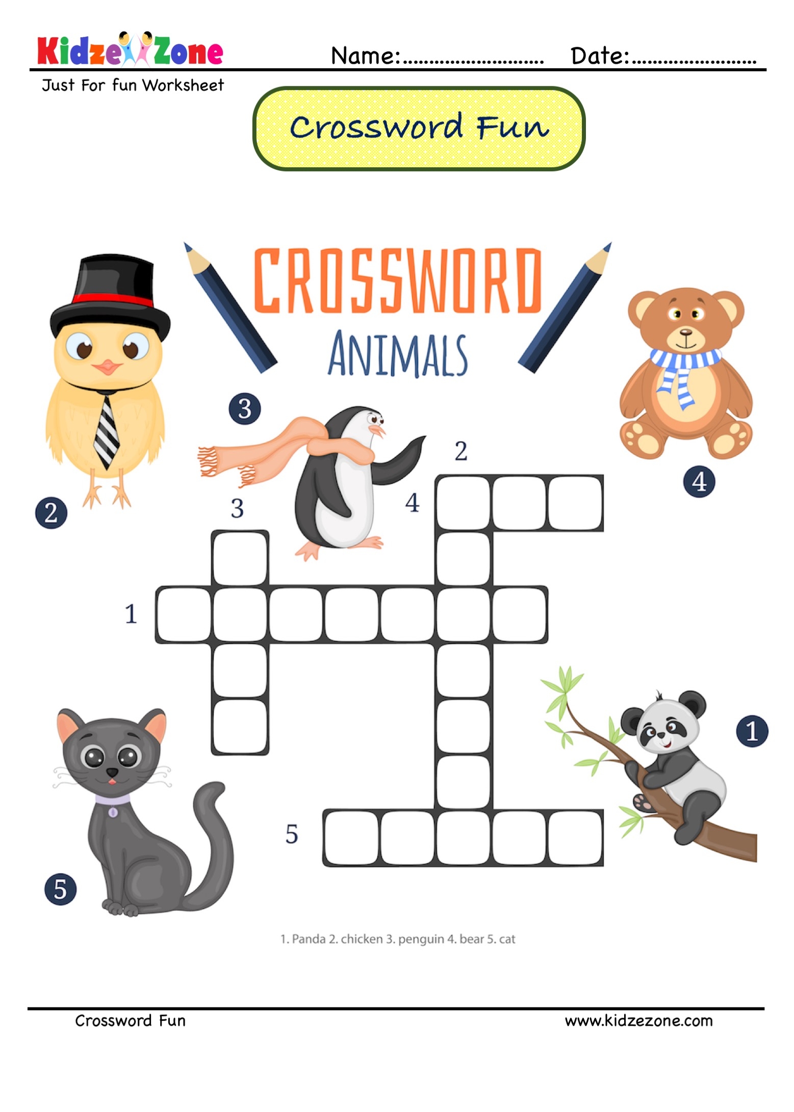 Kids Crossword Puzzles Animals