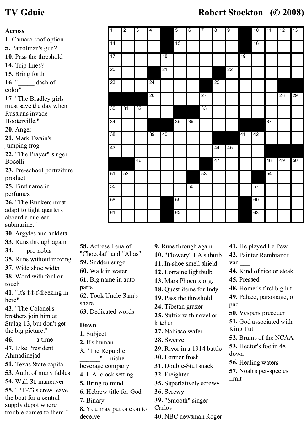Crossword Puzzle 49 TV Gduie Beekeeper Crosswords