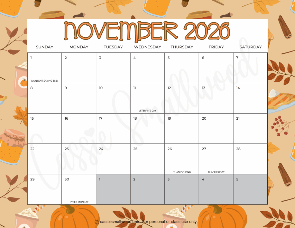 Cute Free Printable 2026 Monthly Calendar Blank amp With Holidays 
