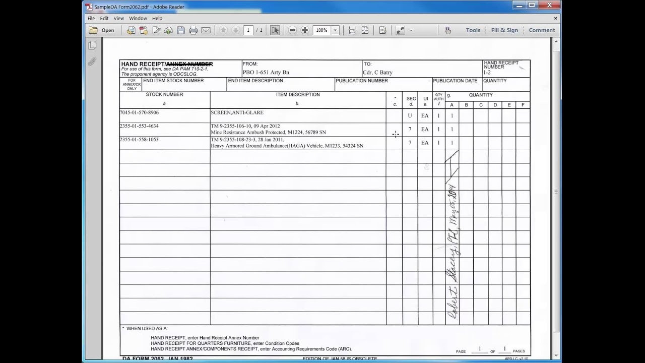 Da Form 2062 Printable