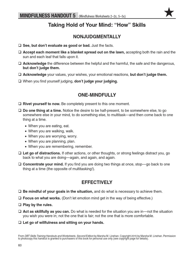 DBT How Skills Handout PDF Dialectical Behavior Therapy Thought