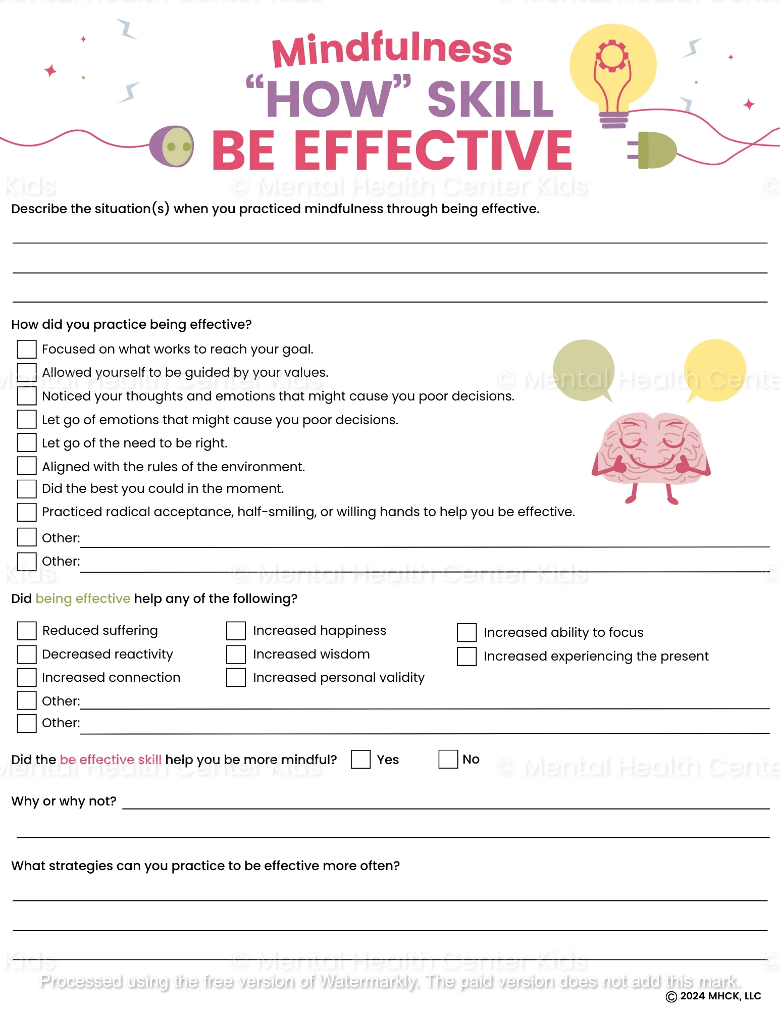 DBT Mindfulness How Skills Worksheets