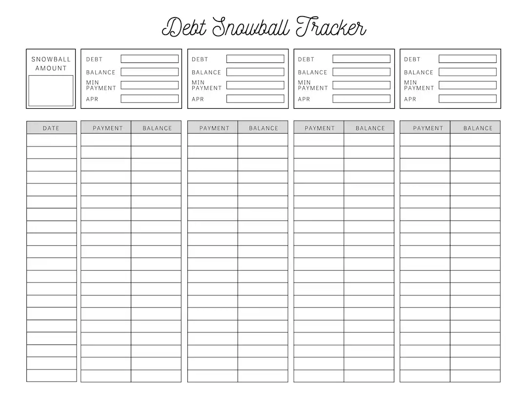 Debt Snowball Tracker Printable Debt Payment Worksheet Debt 