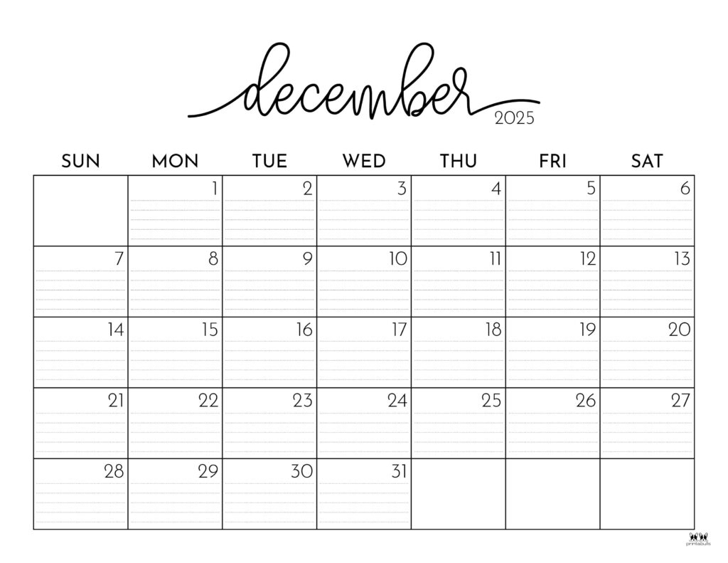 December 2025 Calendars 107 FREE Printables Printabulls