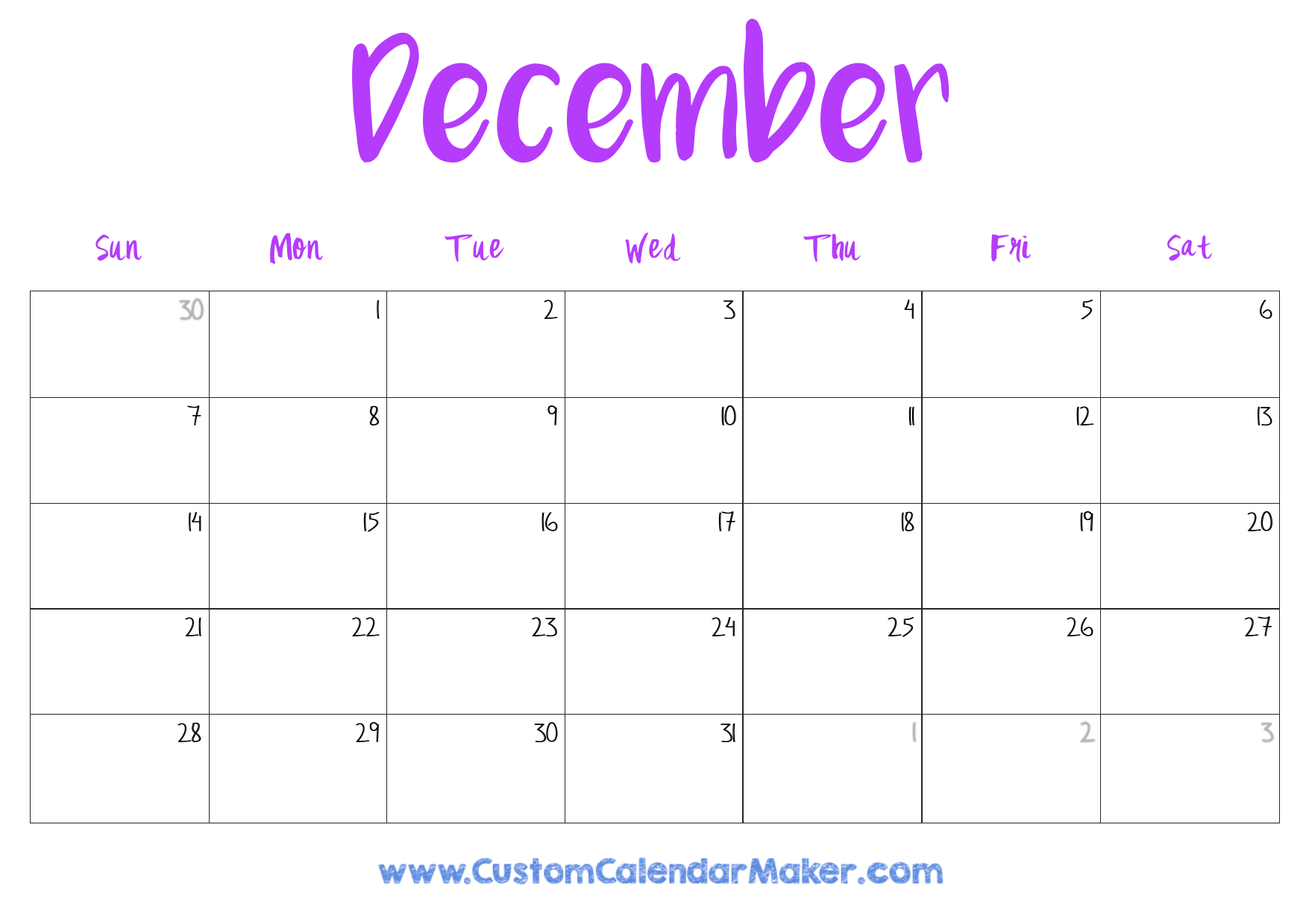 December Printable Calendars