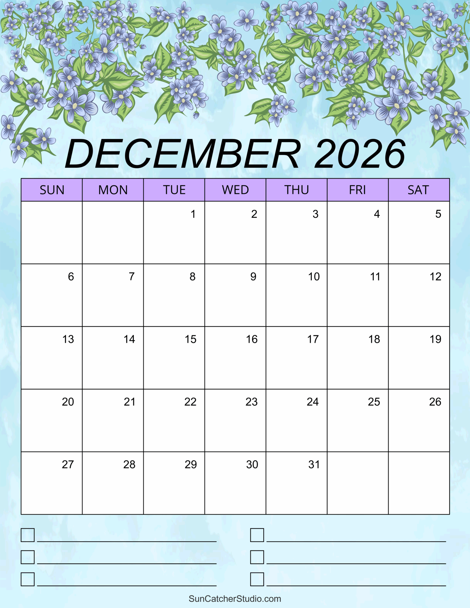 Printable Calendar Planner Daily December 2026