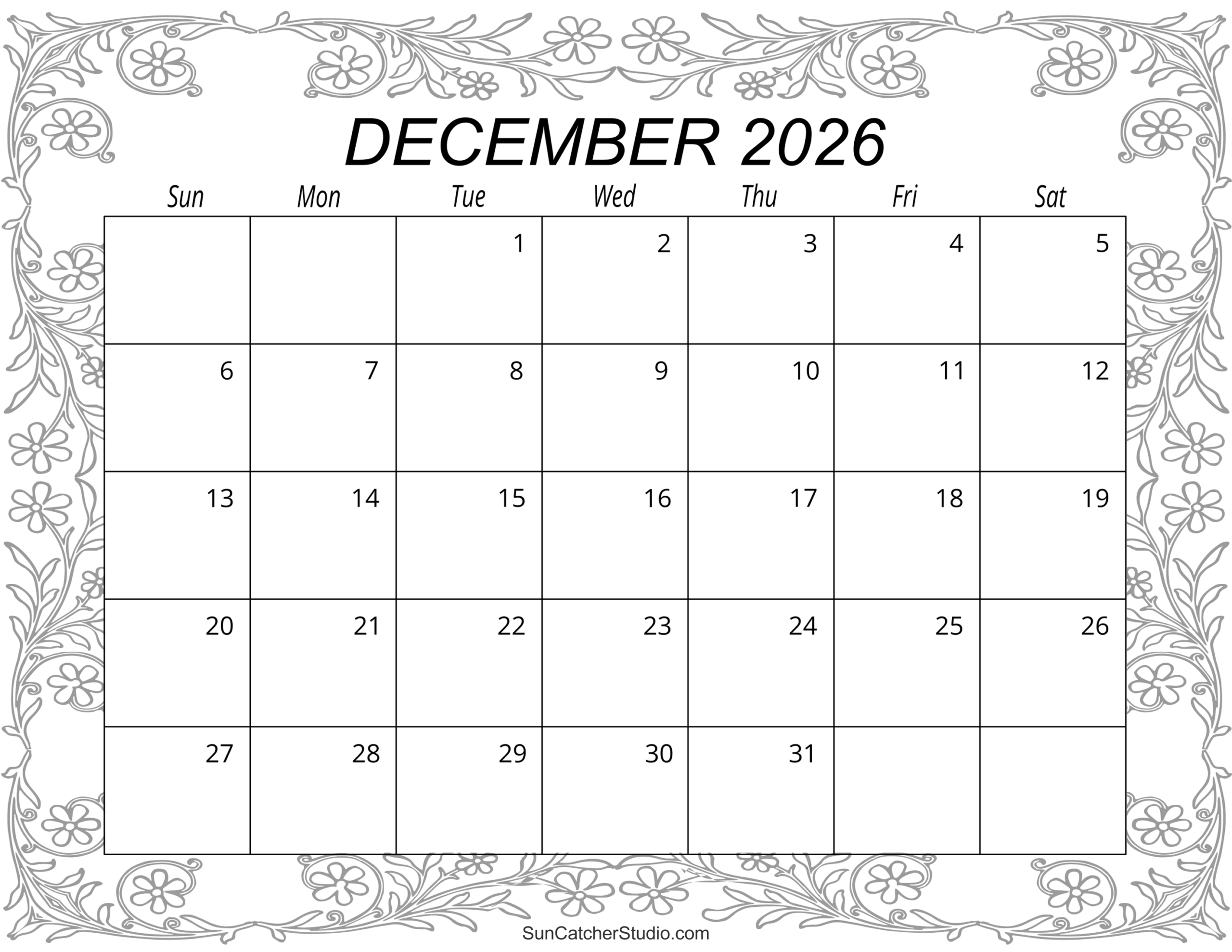 December 2026 Calendar Free Printable Free Printables December 2026 Calendar Free Printable Free Printables