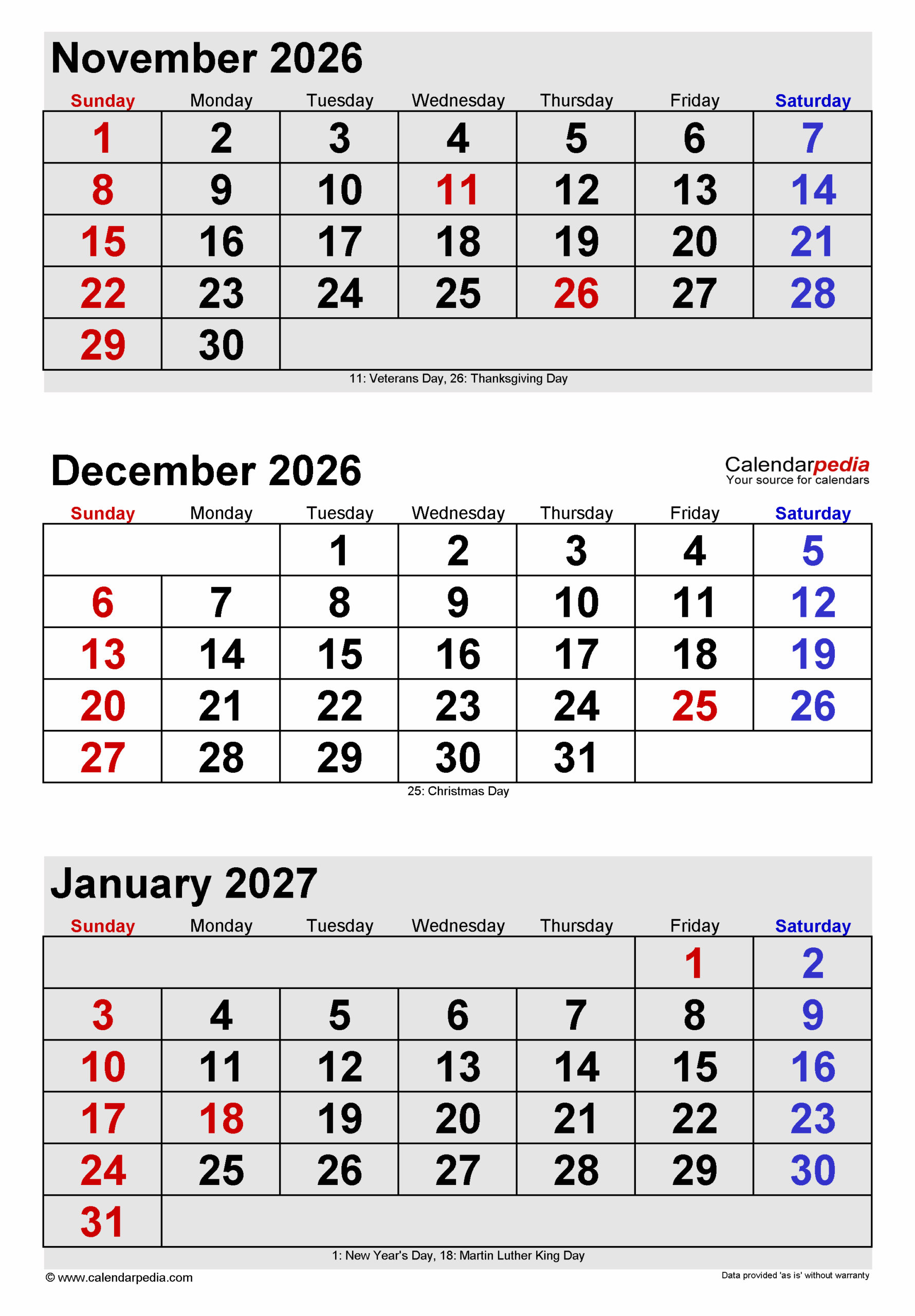 Calendar Printable December 2026 January 2027