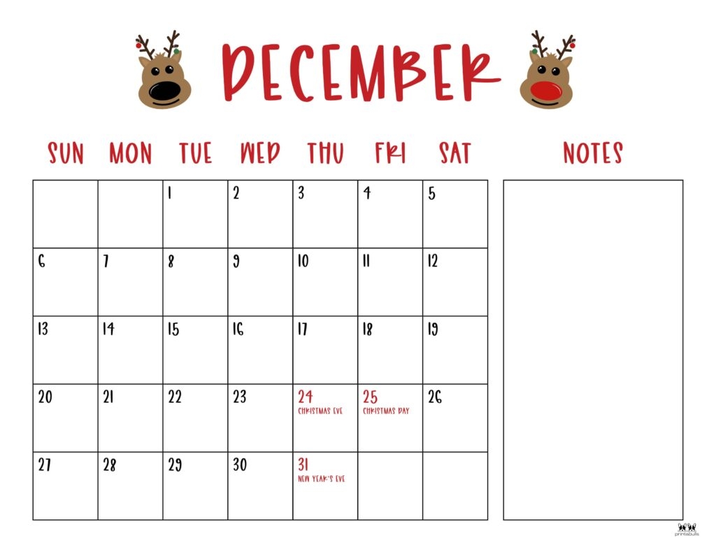 Free December 2026 Calendar Printable Christmas
