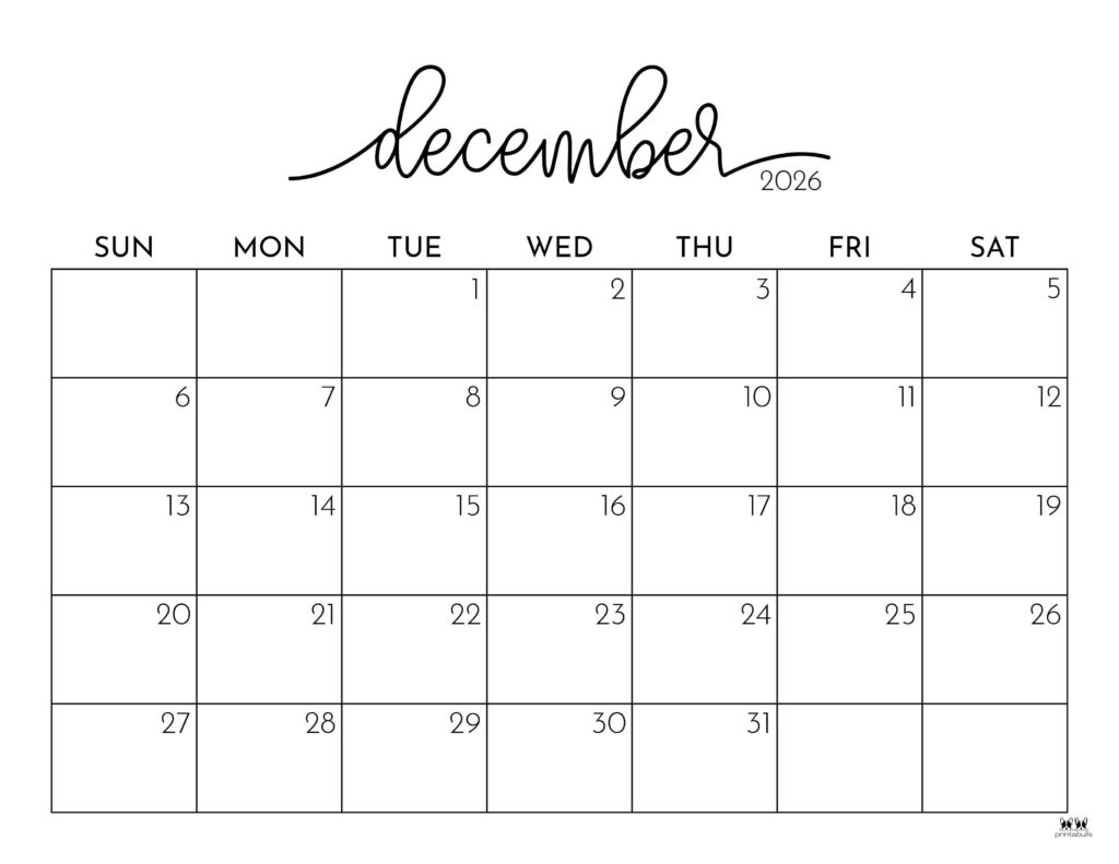 Printable Calendar December 2026 Landscape