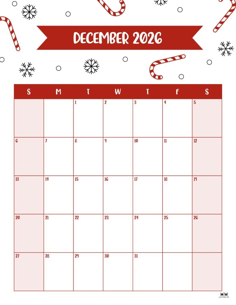 Large Box Printable Calendar December 2026