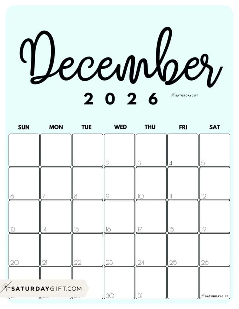 Cute 2026 Printable Calendar December